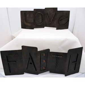 Decorative Faith and Love Brown Metal‎ Signs